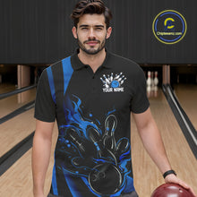 Load image into Gallery viewer, Custom Mid Blue Flame Bowling Polo Shirts For Men, Striking Fire Jerseys Team Uniform IPHW9084