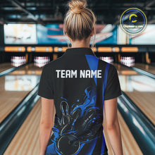 Load image into Gallery viewer, Custom Mid Blue Flame Bowling Polo Shirts For Women, Striking Fire Jerseys Team Uniform IPHW9084