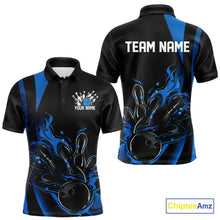 Load image into Gallery viewer, Custom Mid Blue Flame Bowling Polo Shirts For Men, Striking Fire Jerseys Team Uniform IPHW9084