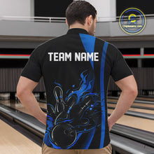 Load image into Gallery viewer, Custom Mid Blue Flame Bowling Quarter-Zip Shirts For Men, Striking Fire Jerseys Team Uniform IPHW9084