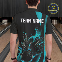Load image into Gallery viewer, Custom Teal Blue Flame Bowling Polo Shirts For Men, Striking Fire Jerseys Team Uniform IPHW9085