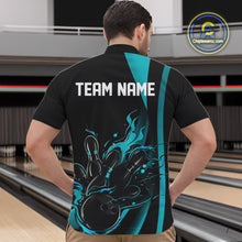 Load image into Gallery viewer, Custom Teal Blue Flame Bowling Quarter-Zip Shirts For Men, Striking Fire Jerseys Team Uniform IPHW9085