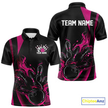 Load image into Gallery viewer, Custom Pink Flame Bowling Polo Shirts For Men, Striking Fire Jerseys Team Uniform IPHW9086