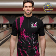 Load image into Gallery viewer, Custom Pink Flame Bowling Quarter-Zip Shirts For Men, Striking Fire Jerseys Team Uniform IPHW9086