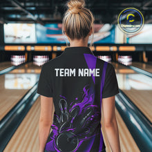 Load image into Gallery viewer, Custom Purple Flame Bowling Polo Shirts For Women, Striking Fire Jerseys Team Uniform IPHW9087