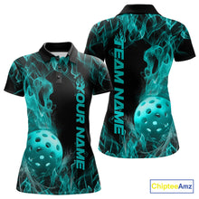 Load image into Gallery viewer, Custom Blue Flame Pickleball Polo Shirts For Women, Fire Pickleball Jerseys Team Uniform IPHW9088