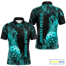 Load image into Gallery viewer, Custom Blue Flame Pickleball Polo Shirts For Men, Fire Pickleball Jerseys Team Uniform IPHW9088