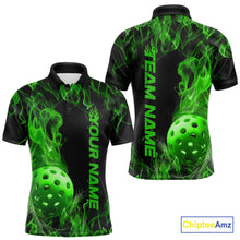 Load image into Gallery viewer, Custom Green Flame Pickleball Polo Shirts For Men, Fire Pickleball Jerseys Team Uniform IPHW9089