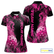 Load image into Gallery viewer, Custom Pink Flame Pickleball Polo Shirts For Women, Fire Pickleball Jerseys Team Uniform IPHW9090