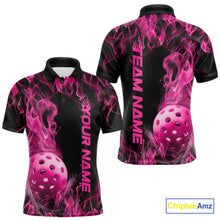 Load image into Gallery viewer, Custom Pink Flame Pickleball Polo Shirts For Men, Fire Pickleball Jerseys Team Uniform IPHW9090