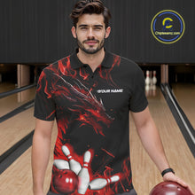 Load image into Gallery viewer, Custom Black And Red Flame Dragon Bowling Team Men Polo Shirts, Bowling League Shirt IPHW9333