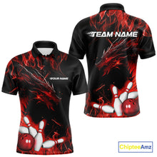 Load image into Gallery viewer, Custom Black And Red Flame Dragon Bowling Team Men Polo Shirts, Bowling League Shirt IPHW9333