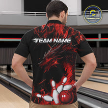 Load image into Gallery viewer, Custom Black And Red Flame Dragon Bowling Team Men Quarter-Zip Shirts, Bowling League Shirt IPHW9333