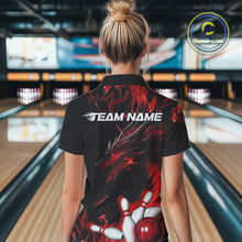 Load image into Gallery viewer, Custom Red Flame Dragon Bowling Team Women Quarter-Zip Shirt, Bowling League Shirt IPHW9333