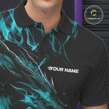 Load image into Gallery viewer, Custom Black And Blue Flame Dragon Bowling Team Men Polo Shirts, Bowling League Shirt IPHW9334