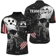 Load image into Gallery viewer, Custom Vintage American Flag Patriotic Bowling Shirts For Men, Skull Bowling Team Shirts IPHW7083