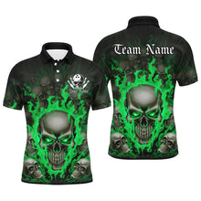 Load image into Gallery viewer, Custom Green Flame Skull Bowling Shirts For Men, Halloween Bowling Team Outfits Uniform IPHW7389