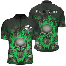 Load image into Gallery viewer, Custom Green Flame Skull Bowling Shirts For Men, Halloween Bowling Team Outfits Uniform IPHW7389