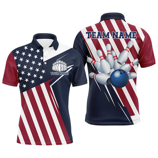Custom Patriotic Bowling Shirts For Men, US Bowling Team Shirts American Flag Shirt IPHW7394