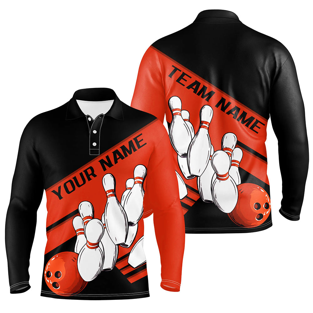 Black And Orange Custom Bowling Shirts For Men, Bowling League Shirt Bowling Team Uniform IPHW7920
