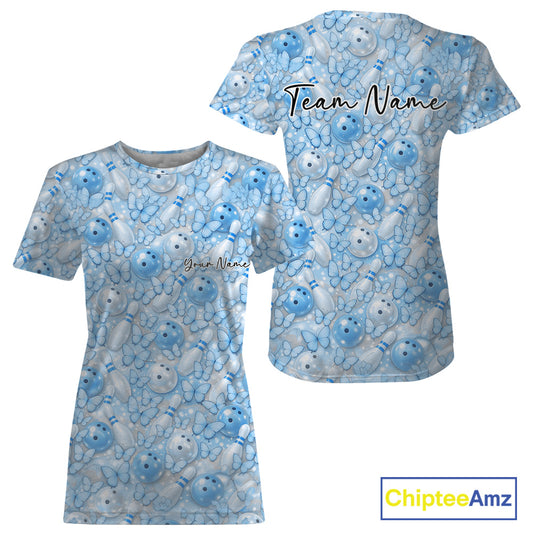Custom Purple Butterfly Bowling Women T-Shirts, Ladies Bowlers Outfit IPHW10933