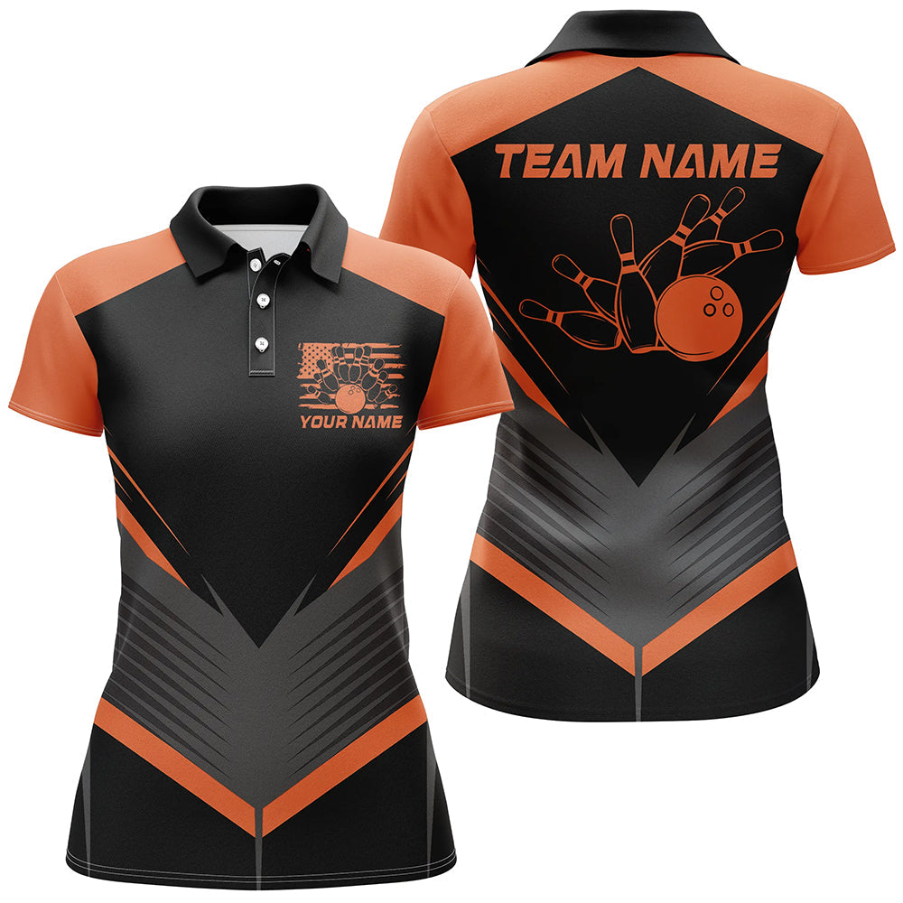 Black And Orange Custom Vintage Ladies Bowling Shirts, Classic Bowling League Shirt IPHW7703