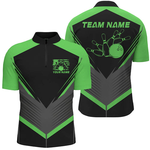 Black And Green Custom Vintage Bowling Shirts For Men, Classic Bowling League Shirt For Team IPHW7704