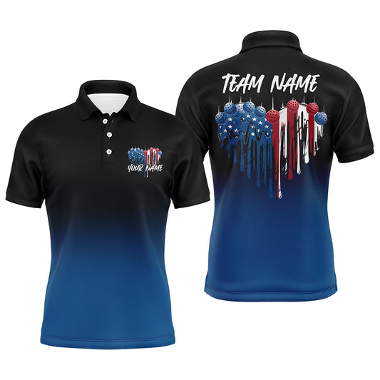 Custom Blue Patriotic Heart Pickleball Polo Shirts For Men, US Flag Pickleball Team Shirt IPHW8130