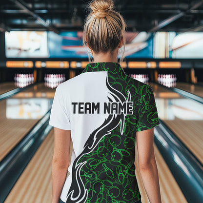 Black And Green Bowling Pattern Custom Bowling Women Quarter-Zip Shirt Bowling League Shirt IPHW8867