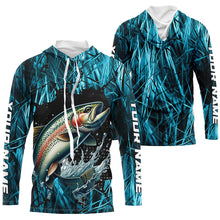 Load image into Gallery viewer, Rainbow Trout Fishing Custom Long Sleeve Tournament Shirts, Trout Fly Fishing Jerseys | Blue Camo IPHW6360