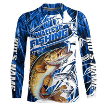 Load image into Gallery viewer, Personalized Walleye Long Sleeve Performance Fishing Shirts, Walleye Fishing Jerseys | Blue Camo IPHW6366