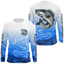 Load image into Gallery viewer, Striped Bass Fishing Custom Long Sleeve Shirts, Striper Saltwater Fishing Apparel | Blue Camo IPHW6370