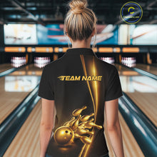 Load image into Gallery viewer, Custom Black And Gold Bowling Women Quarter-Zip Shirt, Bowling Team Tournament Shirt IPHW11247