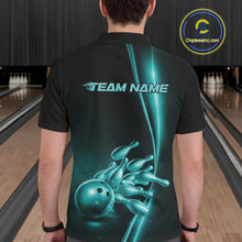 Load image into Gallery viewer, Custom Black And Turquoise Blue Bowling Men Polo Shirt, Bowling Tournament Shirt Outfit IPHW11249