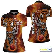 Load image into Gallery viewer, Custom Thunder Lightning Tiger Bowling Quarter-Zip Shirts For Women, Bowling Team Outfit IPHW9093