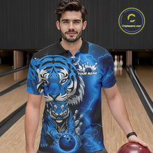 Load image into Gallery viewer, Custom Blue Thunder Lightning Tiger Bowling Polo Shirts For Men, Bowling Team Outfit IPHW9094