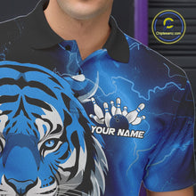 Load image into Gallery viewer, Custom Blue Thunder Lightning Tiger Bowling Polo Shirts For Men, Bowling Team Outfit IPHW9094