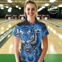 Load image into Gallery viewer, Custom Blue Thunder Lightning Tiger Bowling Polo Shirts For Women, Bowling Team Outfit IPHW9094
