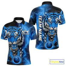 Load image into Gallery viewer, Custom Blue Thunder Lightning Tiger Bowling Polo Shirts For Men, Bowling Team Outfit IPHW9094