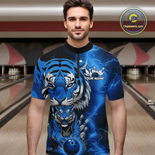 Load image into Gallery viewer, Custom Blue Thunder Lightning Tiger Bowling Quarter-Zip Shirts For Men, Bowling Team Outfit IPHW9094