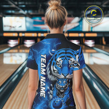 Load image into Gallery viewer, Custom Blue Thunder Lightning Tiger Bowling Quarter-Zip Shirts For Women, Team Outfit IPHW9094