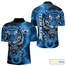 Load image into Gallery viewer, Custom Blue Thunder Lightning Tiger Bowling Quarter-Zip Shirts For Men, Bowling Team Outfit IPHW9094