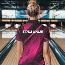 Load image into Gallery viewer, Custom Black And Pink Splatter Halftone Women Bowling Quarter-Zip Shirts Bowling Jersey IPHW11444
