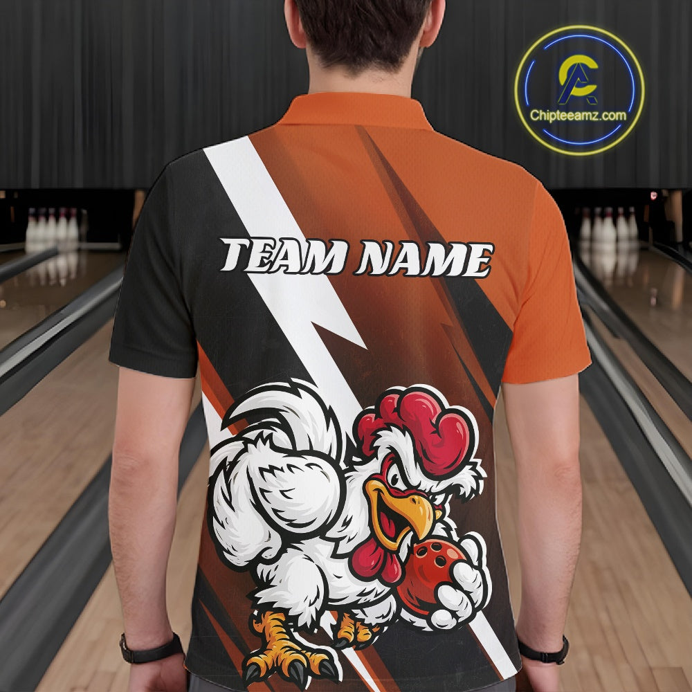 Custom Orange Funny Bold Confident Chicken Bowling Shirt For Men, Bowling Jerseys IPHW11625