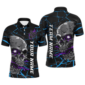 Custom Blue And Purple Halloween Skull Bowling Shirts For Men, Outfit Bowling For Team IPHW7095