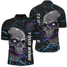 Load image into Gallery viewer, Custom Blue And Purple Halloween Skull Bowling Shirts For Men, Outfit Bowling For Team IPHW7095