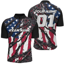 Load image into Gallery viewer, Personalized American Flag Patriotic Bowling Shirt For Men With Custom Name, Team Name, Number IPHW7100
