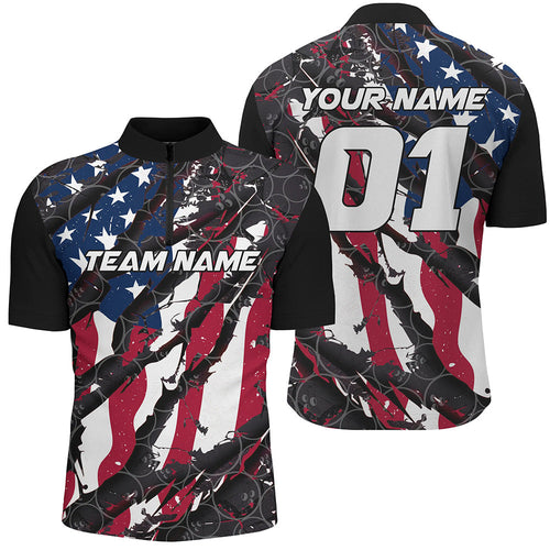 Personalized American Flag Patriotic Bowling Shirt For Men With Custom Name, Team Name, Number IPHW7100