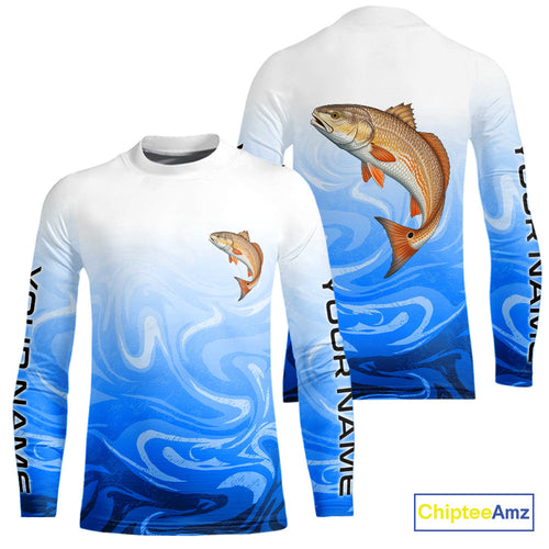 Blue Camo Redfish Fishing Custom Kid Long Sleeve Shirts, Redfish Saltwater Fishing Apparel IPHW9679