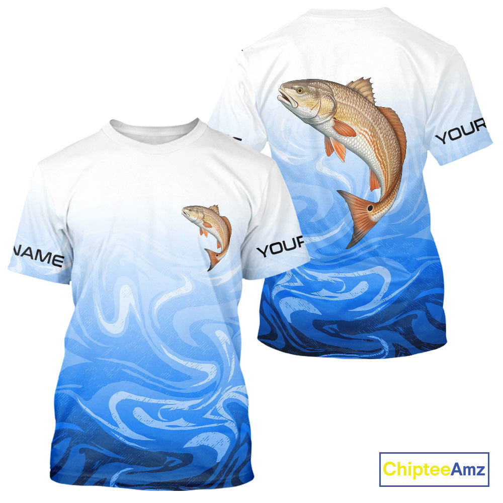 Blue Camo Redfish Fishing Custom Shirts, Redfish Saltwater Fishing Apparel IPHW9679